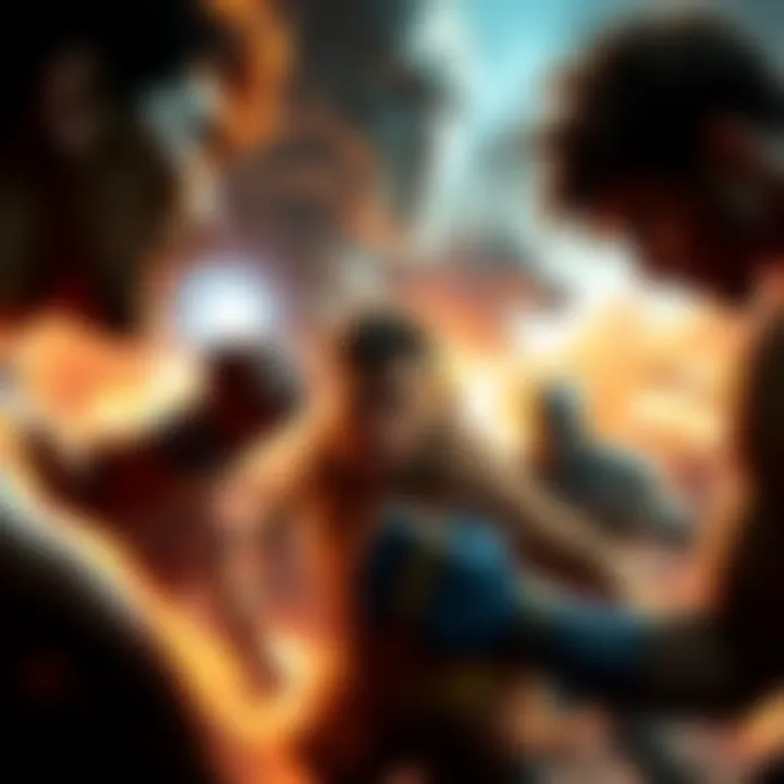 A dynamic fight scene showing characters in action, highlighting intense moments and emotions, as fans eagerly await impact frames.