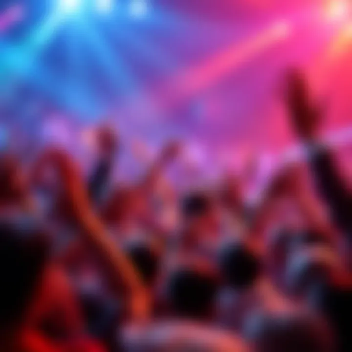 A vibrant crowd enjoying a concert with bright lights and lively expressions, capturing the essence of unforgettable song intros and outros