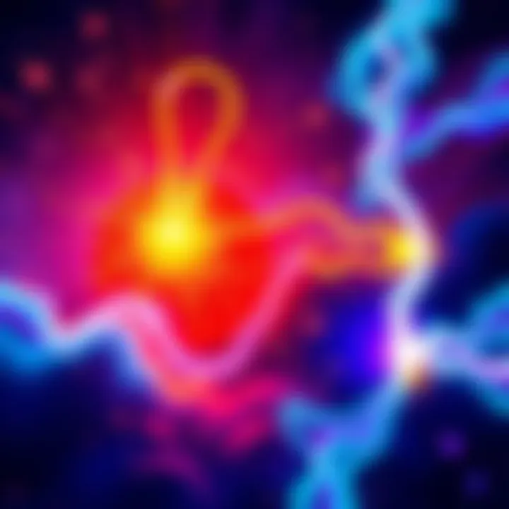 Energy Transfer Concept Illustration showing various forms of energy transfer including heat, light, and motion in a vibrant setting
