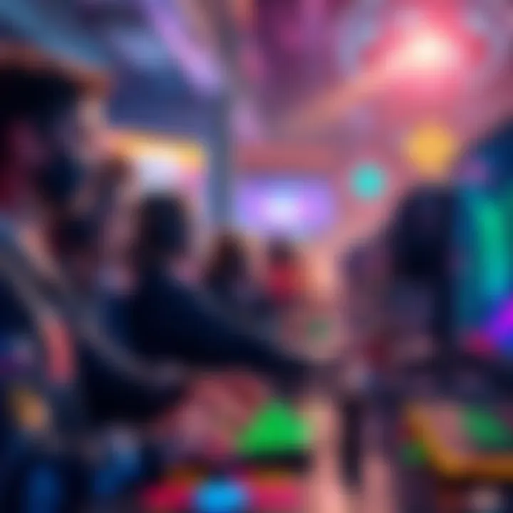 A vibrant scene of gamers using Enjin's platform, showcasing innovative gaming technology and interaction.