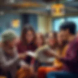 People excitedly discussing a recent book they read, sharing ideas and opinions in a lively manner.