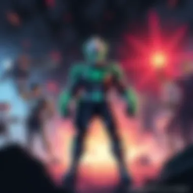 EOS Mark stands ready to fight, showcasing his abilities against various My Hero Academia characters in a dynamic scene