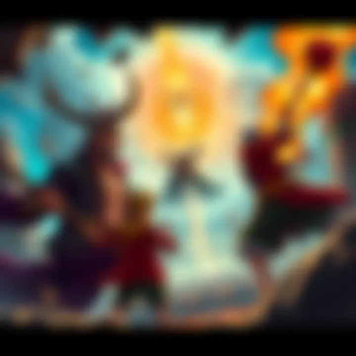 Roger, Shanks, and Luffy face off against Loki, Harald, and Kaido in a fierce battle in Alabasta.