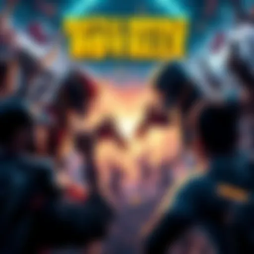 Two fierce contenders face off in an intense battle scene, surrounded by cheering fans.