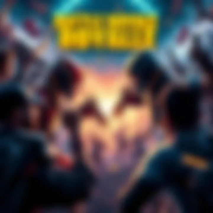 Two fierce contenders face off in an intense battle scene, surrounded by cheering fans.