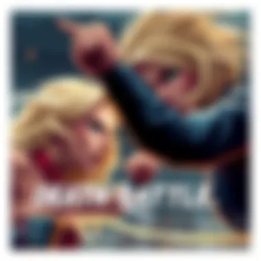 A fierce battle scene featuring two iconic blonde characters with blue eyes in an intense fight, showcasing their strength and determination.