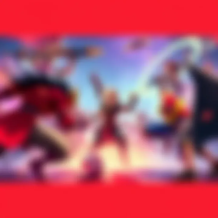 A dynamic scene from an intense battle animation showing characters clashing in vibrant colors and dramatic poses