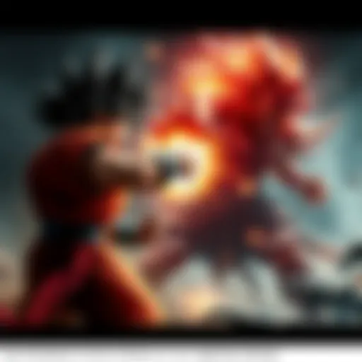 Goku and Azathoth clashing in a dramatic fight representing human history as a strong figure behind them.