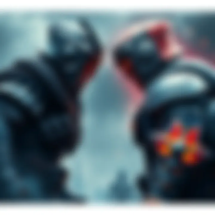 Two powerful warriors facing off in an intense duel, ready to clash in a fight for victory.