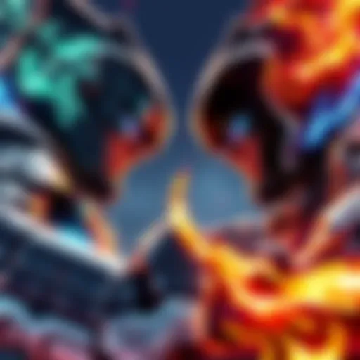 Two iconic characters face off in a fierce showdown, showcasing their unique abilities and strengths in a dramatic battle scene.