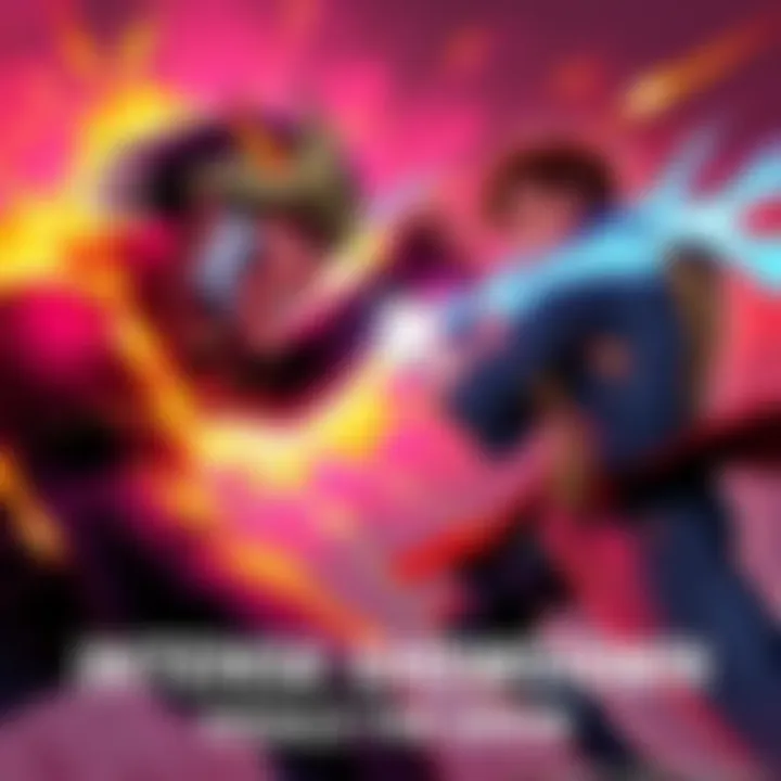 A dynamic fight panel showing intense action between two characters with vibrant artwork.
