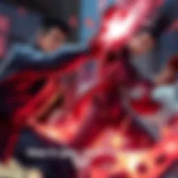 A dynamic battle between two characters, showcasing intense action and energy from the film adaptation, with dramatic backgrounds enhancing the scene.