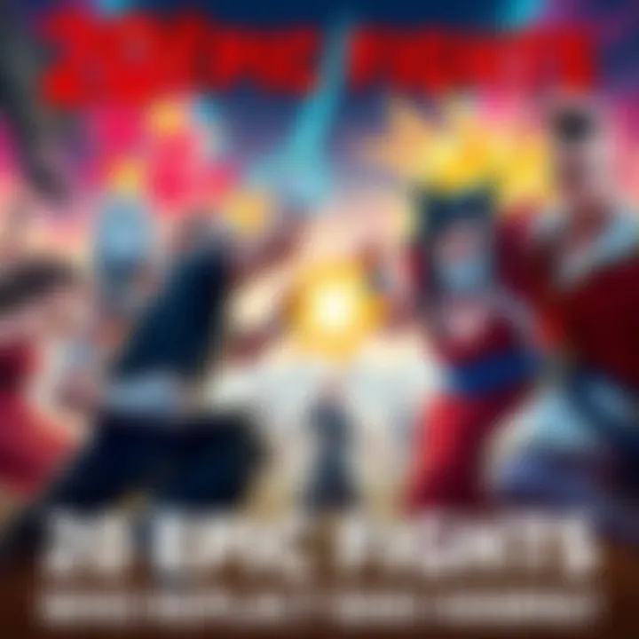 An action-packed scene featuring various popular characters facing off in intense battles, replacing Baki Hanma in classic fight scenarios.