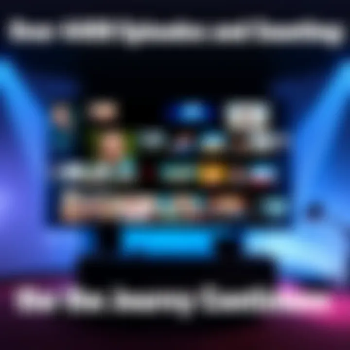A big screen displays various thumbnails from over 4400 episodes, representing different stories and themes