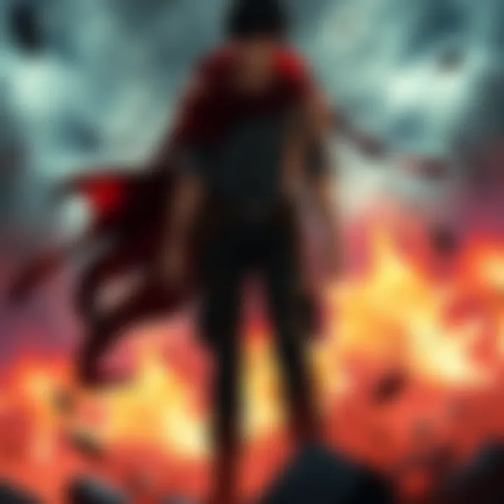 Eren stands in a dramatic pose, surrounded by destruction, symbolizing his role as a controversial antagonist in the story.