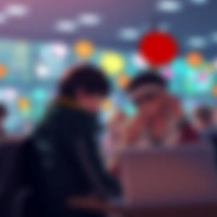 Fans passionately debating the characters Eren and Lelouch on a forum, with colorful speech bubbles representing opinions.