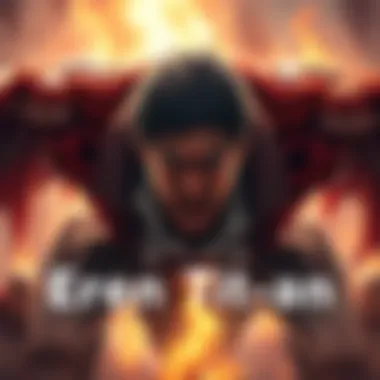 Eren Titan Transformation Eren Yeager transforming into a Titan, showcasing his intense expression and the surrounding chaos of the battle.