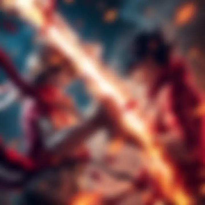 Eren and Luffy engage in a fierce battle, showcasing their powers as they fight for freedom, surrounded by a dramatic backdrop.