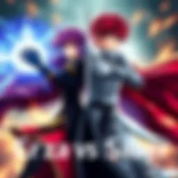Erza and Saber in a dynamic battle pose, showcasing their unique abilities and strengths, ready to clash in a fierce duel.