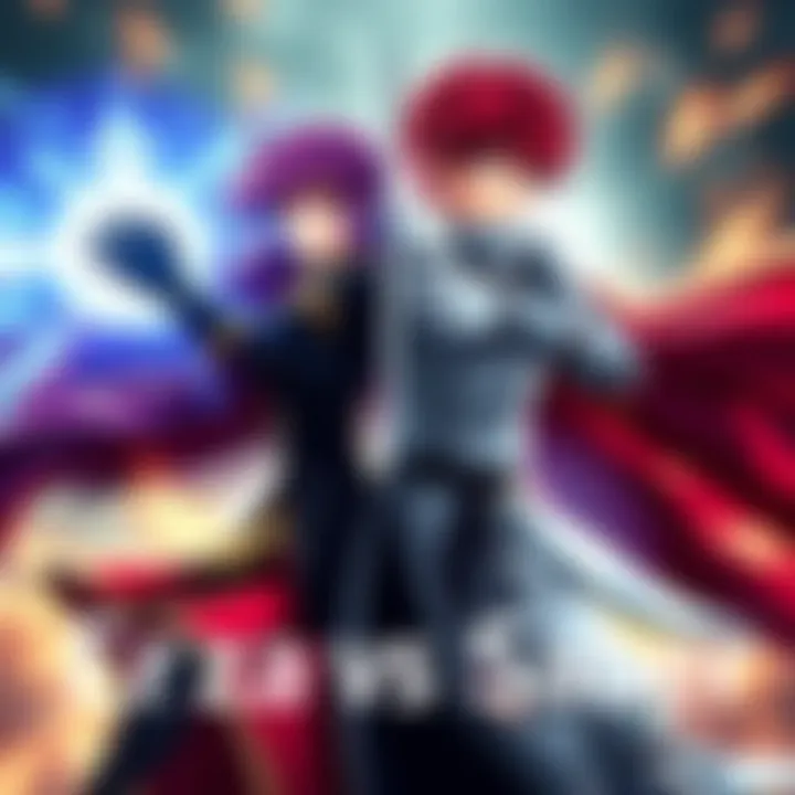 Erza and Saber in a dynamic battle pose, showcasing their unique abilities and strengths, ready to clash in a fierce duel.