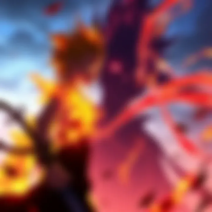 Escanor stands confidently with a fiery aura, facing Mahito who appears with dark energy surrounding him, ready to challenge each other.