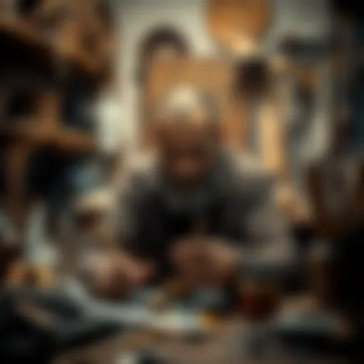 Espada Guy showcasing his unique artistry with tools and materials around him, filled with passion for creation