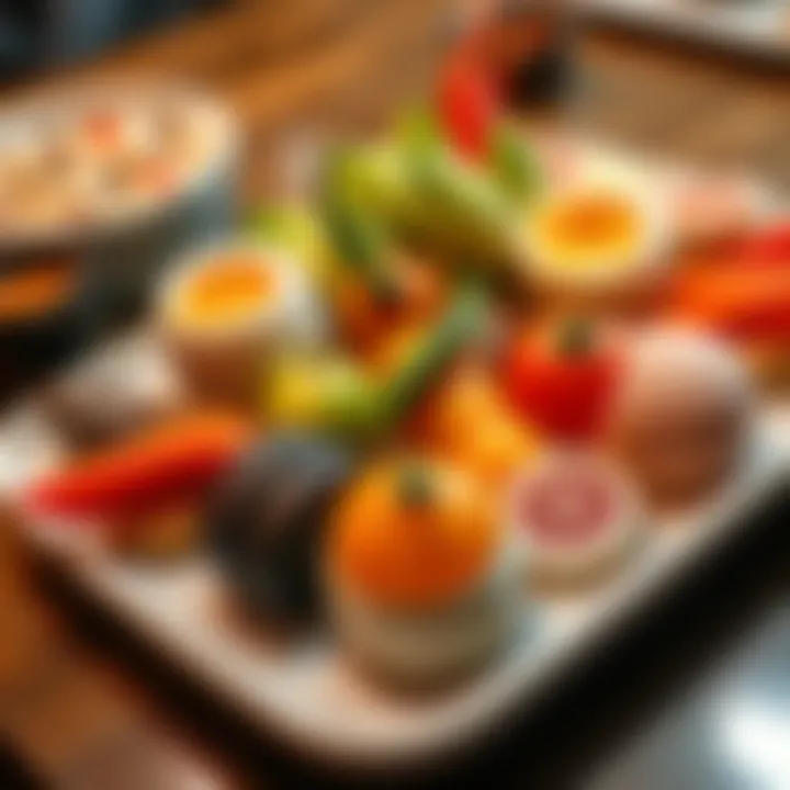 A plate of food inspired by the Evangelion series, showcasing colorful dishes and creative presentation.