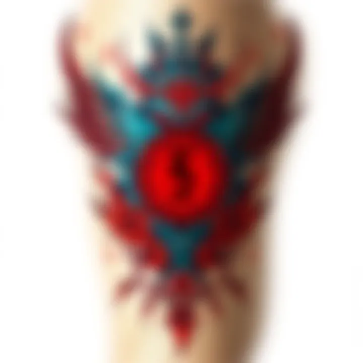 Evangelion Inspired Tattoo A detailed tattoo design featuring elements from Evangelion and Seraphim lore, showcasing vibrant colors and intricate patterns.