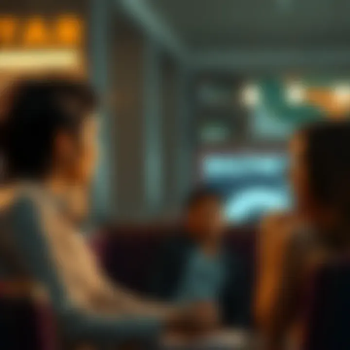 Eva talking with native English speakers in a key scene of Episode 18