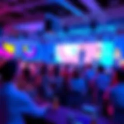 Guests watching animated presentations at the event