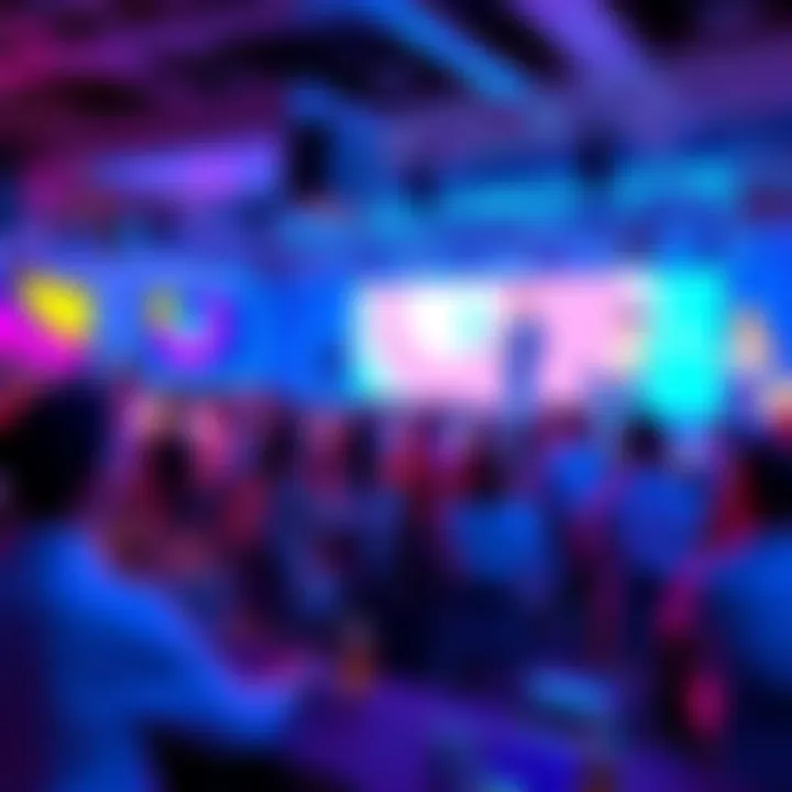 Guests watching animated presentations at the event