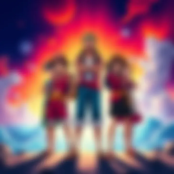 All Straw Hat members standing together, showcasing their unique traits and personalities, with a vibrant background of the sea and adventure.