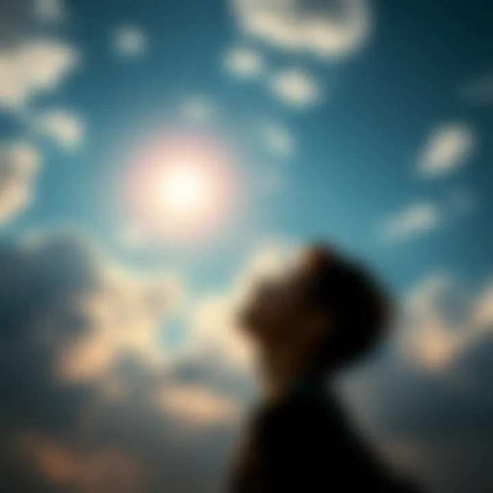 A person looking up at a beautiful sky filled with clouds, reflecting on the potential of daily life
