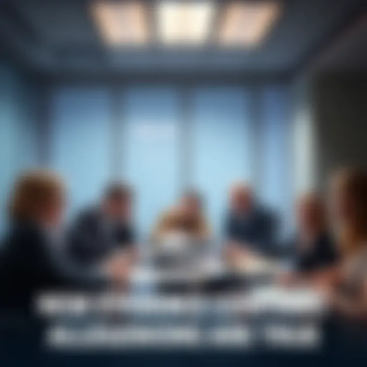 A group of people discussing documents and evidence related to serious allegations in a meeting room.