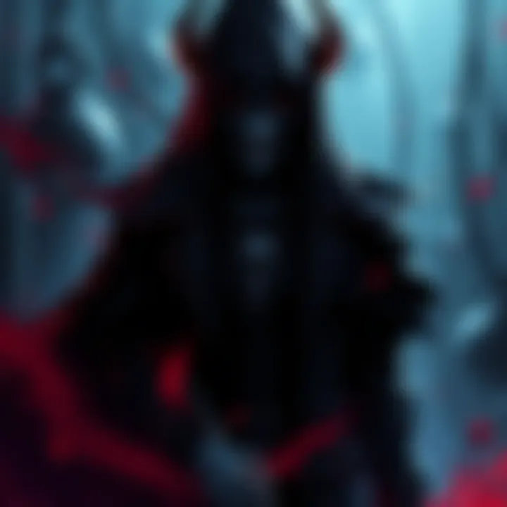 A dark, mysterious character known as Evil Crona, shrouded in shadows, with a haunting expression and villainous attire, standing against a backdrop of chaotic elements, symbolizing the trend in modern storytelling.