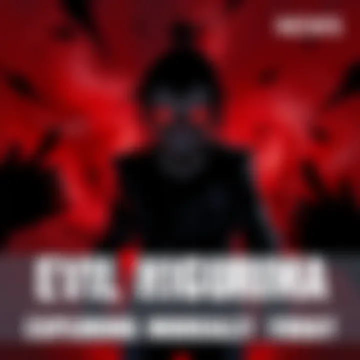 Evil Higuruma Character Evil Higuruma standing with a conflicted expression, surrounded by shadows representing guilt and morality.