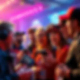 Excited Fans Collecting Characters A group of fans enthusiastically discussing their favorite video game characters to max out.