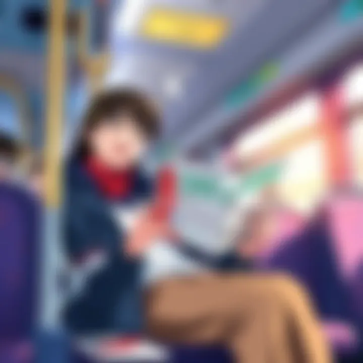 A happy individual sits on a bus, eagerly reading Volume 1 of Yotsuba, enjoying their journey.