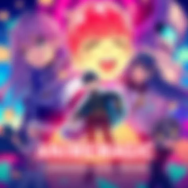 A vibrant scene showcasing characters from a dynamic anime series with colorful designs and bright backgrounds