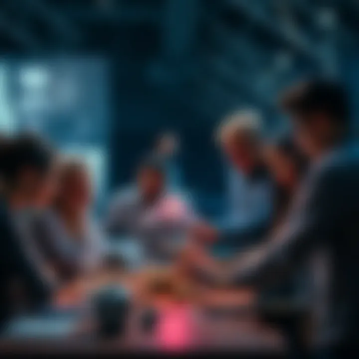 A diverse group of people gathered around a table, discussing and examining a recent discovery with enthusiasm.