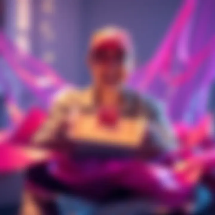 Exciting Package Delivery A person happily unboxing a package with joy and surprise, surrounded by colorful wrapping paper and a small gift inside.