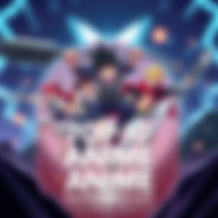A dynamic scene featuring popular anime characters in action poses, set against an intense background, showcasing excitement and adventure.