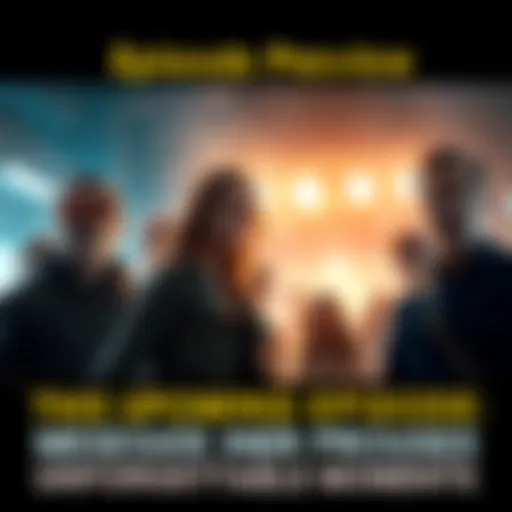 A scene showcasing a dramatic moment from the upcoming episode, featuring surprised characters and a tense atmosphere.