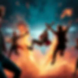 A dynamic scene showcasing a character achieving a remarkable feat with energy and enthusiasm, captivating the audience.