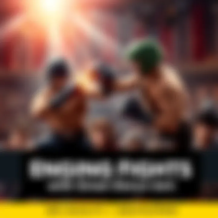 Engaging Fight Scene A thrilling fight between two characters showcasing their unique styles and backgrounds, with an audience watching eagerly.