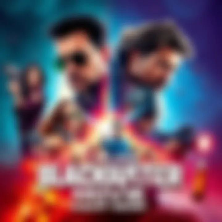 Exciting Movie Poster A vibrant poster showcasing the latest blockbuster movie with action scenes and main characters