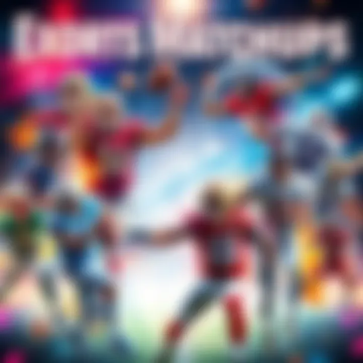 A vibrant collage of imaginative sports teams in action, showcasing diverse players and unique uniforms from various what-if scenarios.