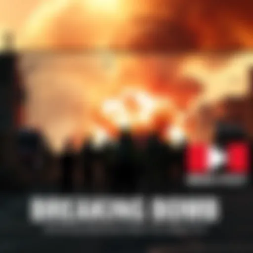 A chaotic scene with emergency responders and smoke rising from a bomb explosion site