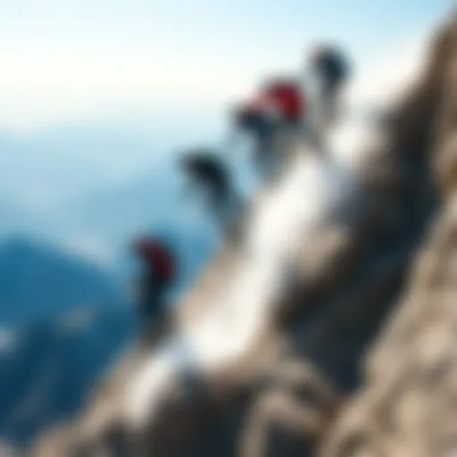 A group of extreme athletes performing daring stunts on mountains and cliffs