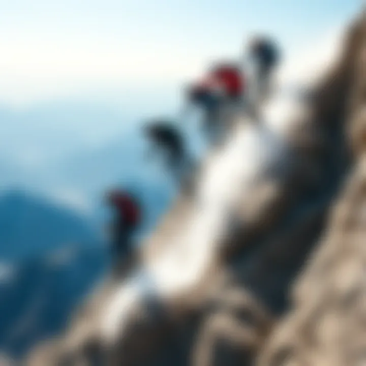 A group of extreme athletes performing daring stunts on mountains and cliffs